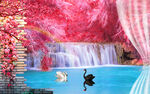唯美天鹅湖画中画电视背景墙