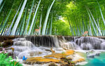 竹林流水生财3d风景背景墙壁画