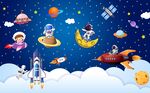 星空宇航员儿童房背景墙图片