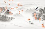 中式山水花鸟背景墙