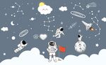 手绘太空宇宙儿童房背景墙图片