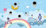 卡通外太空宇航员儿童房背景墙图