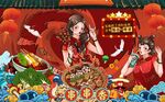 串串香工装国潮背景画图片