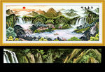 富水长流国画山水装饰画