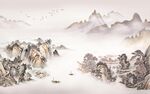 中式客厅电视山水 tif分层