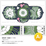 中式荷花莲花图案矢量