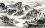 客厅山水风景背景 tif分层