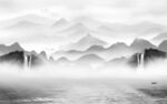 客厅墙画灰色山水 tif分层