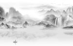 新中式墙画灰色山水 tif分层