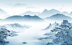 中式客厅背景山水 TIF分层