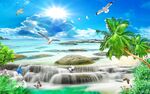 海水海边沙滩电视背景墙