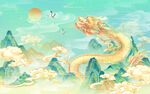 绿色国潮中国风插画背景