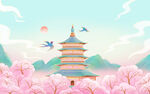 手绘国潮风春天插画背景