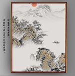 新中式水墨浮雕山水国画装饰画