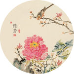 牡丹花圆形挂画