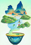 工笔国潮茶叶背景