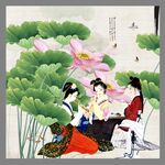 荷花仕女图
