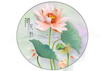 现代浮雕荷花圆框装饰画