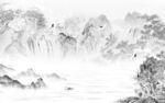 爆款灰色山水框画 tif分层