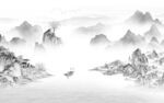 中国风灰色山水框画 tif分层