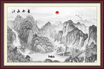 旭日东升国画江山如画