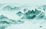 绿色 新款山水墙画 tif分层