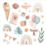 手绘宝宝宴生日邀请函插画海报