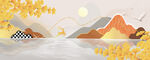 银杏叶麋鹿山水装饰画