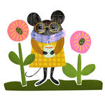 戴眼镜的老鼠与花朵插画动物画