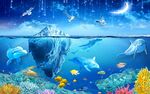 海底世界鱼海藻背景墙
