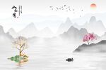 山水情意境桃花源山水背景墙