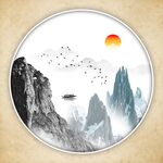 圆形水墨画  