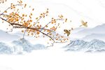 中式水墨山水花鸟背景墙.