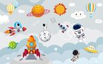 卡通太空儿童房背景墙图片
