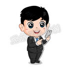 卡通白领男孩玩手机矢量插图