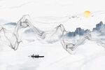 中式曲线山水背景墙
