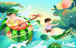 清新国潮立夏西瓜插画设计