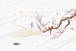 新中式水墨山水花鸟背景墙