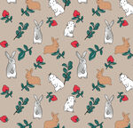 数码印花手绘田园草莓兔