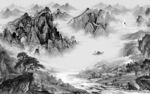 中式灰色山水框画 TIF分层