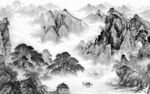 新中式灰色高清山水 tif分层