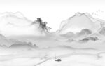 高端 客厅灰山水画 tif分层