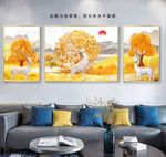 麋鹿三联画