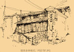 老房子线描画