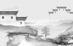 背景墙现代灰色山水 TIf分层