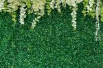 婚礼背景与花卉装饰和树叶
