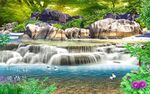 山林流水生财背景墙