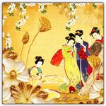 荷花仕女图