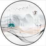 新中式圆形水墨山水画