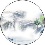 新中式禅意水墨山水圆框装饰画